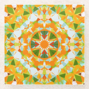 Dessous-de-verre En Verre Vibrant Orange Vert Étoile Boho Maximaliste