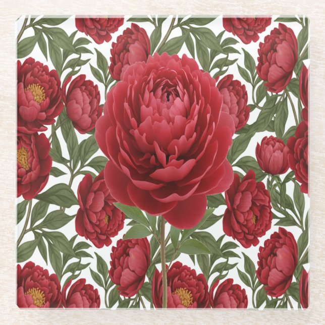 Dessous-de-verre En Verre Vibrant Red Peony Collection Customizable Party (Devant)