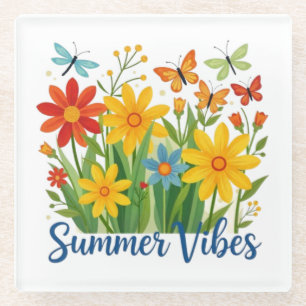 Dessous-de-verre En Verre Vibrations d'été Floral avec Papillons