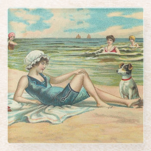 Dessous-de-verre En Verre Victorian Beach Swim Girl Ocean Summer Vacances
