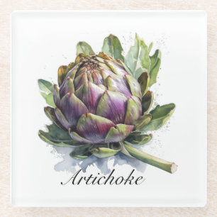 Dessous-de-verre En Verre Vie de plantes : Artichoke en vert et violet
