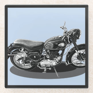 Dessous-de-verre En Verre Vieille moto BSA noir et blanc