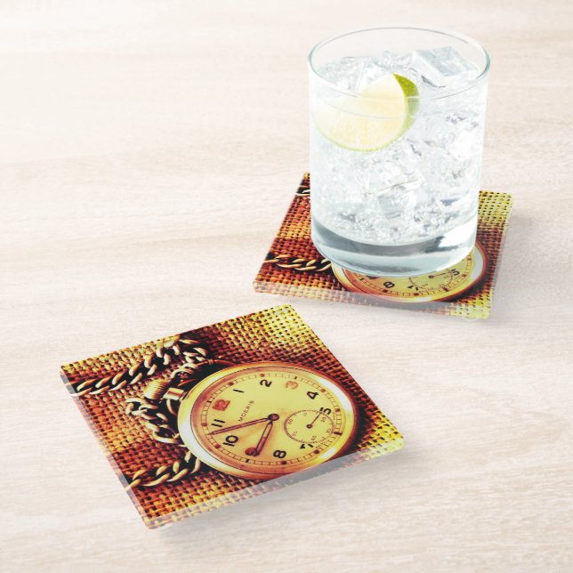 Dessous-de-verre En Verre Vielle montre et chaîne (Incliné)