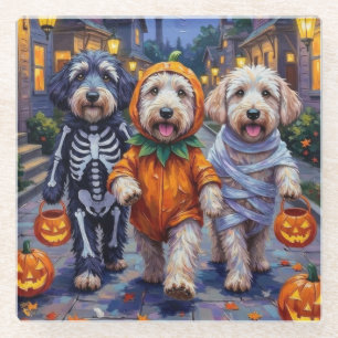 Dessous-de-verre En Verre Vieux chiens de berger anglais Trick-or-Treating H