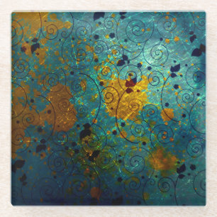 Dessous-de-verre En Verre Vigne de bleu et d'or