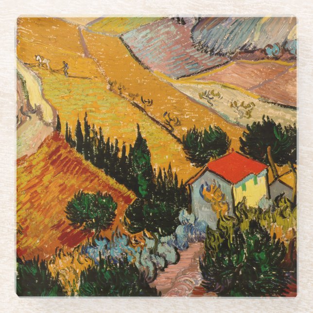 Dessous-de-verre En Verre Vincent van Gogh - Paysage, Maison et Plowman (Devant)