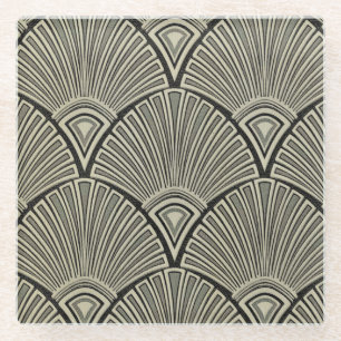 Dessous-de-verre En Verre vintage, Art nouveau, beige, gris, art déco, franç