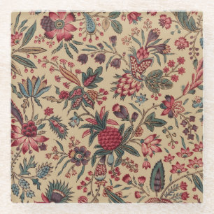 Dessous-de-verre En Verre Vintage Broderie Antique Florale Ameublement