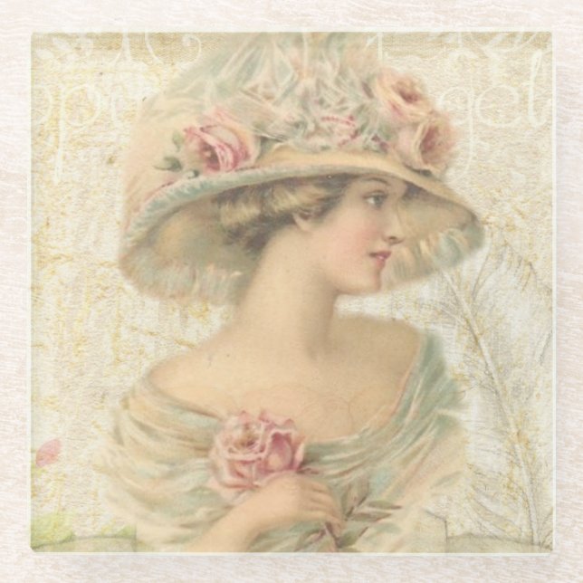Dessous-de-verre En Verre Vintage Lady Beverage Coaster (Devant)