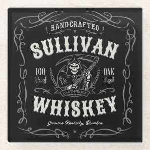 Dessous-de-verre En Verre Vintage Liqueur AJOUTER NOM Old Grim Reaper Whiske