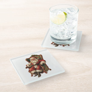 Dessous-de-verre En Verre Vintage Père Noël assis en fauteuil confortable No