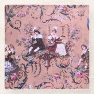 Dessous-de-verre En Verre Vintage Toile rose Victorien Style Floral