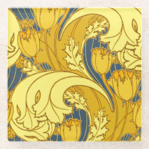 Dessous-de-verre En Verre Vintage Tulip Blue Gold Motif