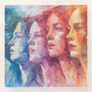 Dessous-de-verre En Verre Visages des femmes - Peinture aquarelle