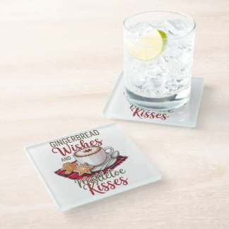 Dessous-de-verre En Verre Vœux de pain d'épices et baisers de gui - Fêtes