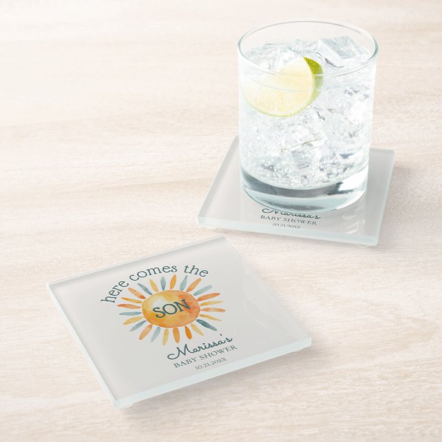 Dessous-de-verre En Verre Voici le Fils Baby Boy Shower (Incliné)