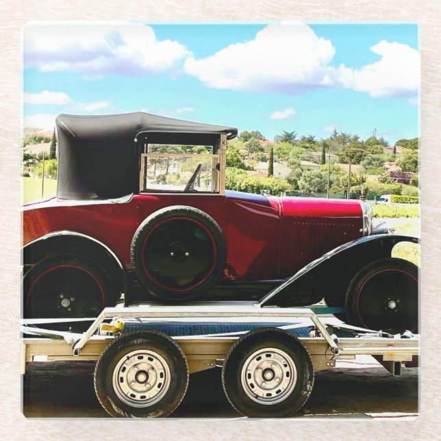 Dessous-de-verre En Verre Voiture Citroen sur une remorque en France (Devant)