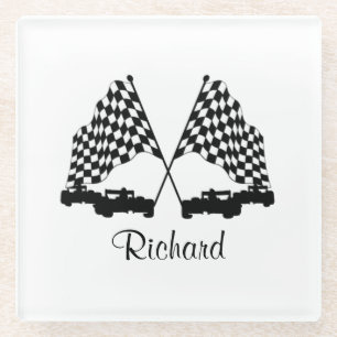 Dessous-de-verre En Verre Voitures et Checker Drapeau Course personnelle