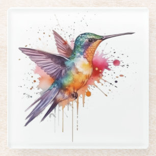 Dessous-de-verre En Verre Vol coloré, colibri aquarelle