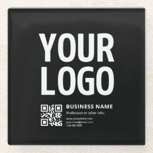 Dessous-de-verre En Verre Votre logo avec QR code et texte modifiables