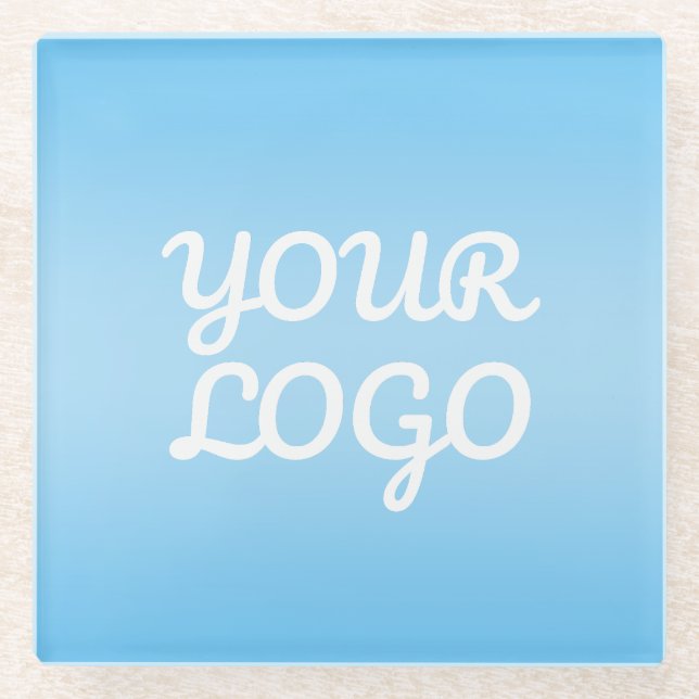 Dessous-de-verre En Verre Votre logo & ombre simple moderne | Bleu clair (Devant)