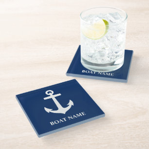 Dessous-de-verre En Verre Votre nom de bateau Ancre classique Dessous de ver