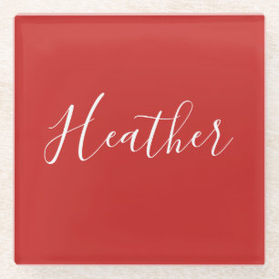 Dessous-de-verre En Verre Votre script blanc personnalisé en rouge