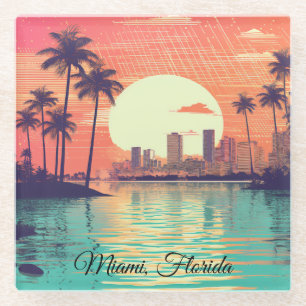 Dessous-de-verre En Verre Voyage coloré vintage rétro Miami Floride