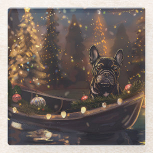 Dessous-de-verre En Verre Voyage de Noël festif de Bouledogue français