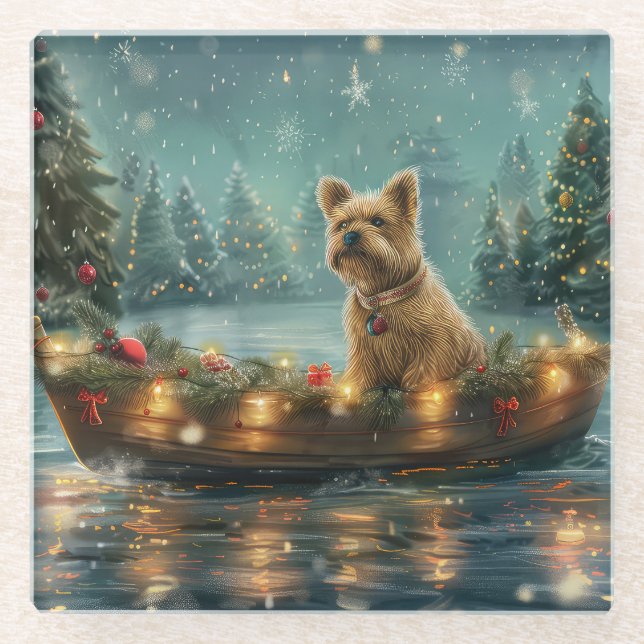 Dessous-de-verre En Verre Voyage festif de Noël de Cairn Terrier (Devant)