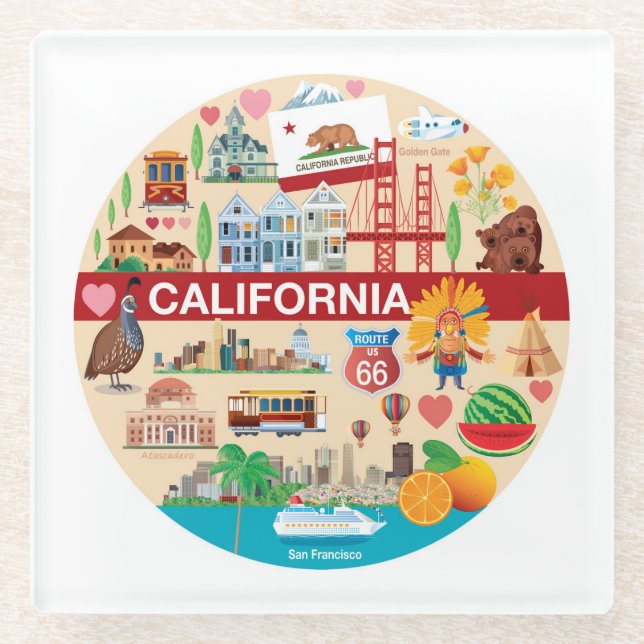 Dessous-de-verre En Verre Voyages de la Californie (Devant)