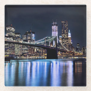 Dessous-de-verre En Verre Vue de la réflexion de pont de Brooklyn de New