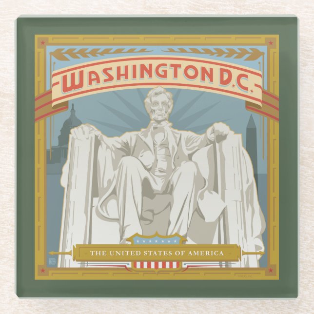 Dessous-de-verre En Verre Washington DC | Mémorial de Lincoln (Devant)