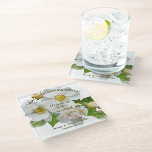 Dessous-de-verre En Verre Wedding Favor Elegant Roses Full Bloom