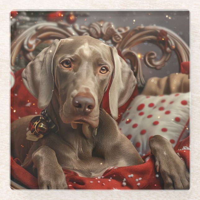 Dessous-de-verre En Verre Weimaraner Chien Festif de Noël (Devant)