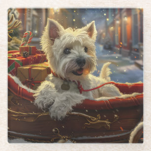 Dessous-de-verre En Verre West Highland White Terrier Chien Festif de Noël