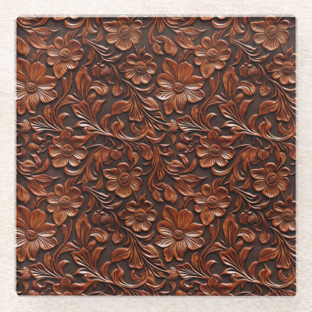 Dessous-de-verre En Verre Western Cowgirl Brown Floral (Devant)