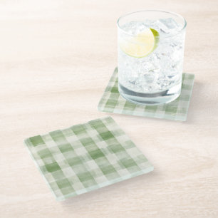 Dessous-de-verre En Verre Western Green Creme Plaid Stripes Pays