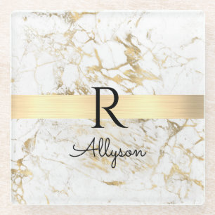 Dessous-de-verre En Verre Wh & Gold Marble Gold Bar, do-it-yourself Nom Noir