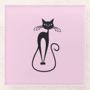 Dessous-de-verre En Verre Whimsical Skinny Chat noir rose