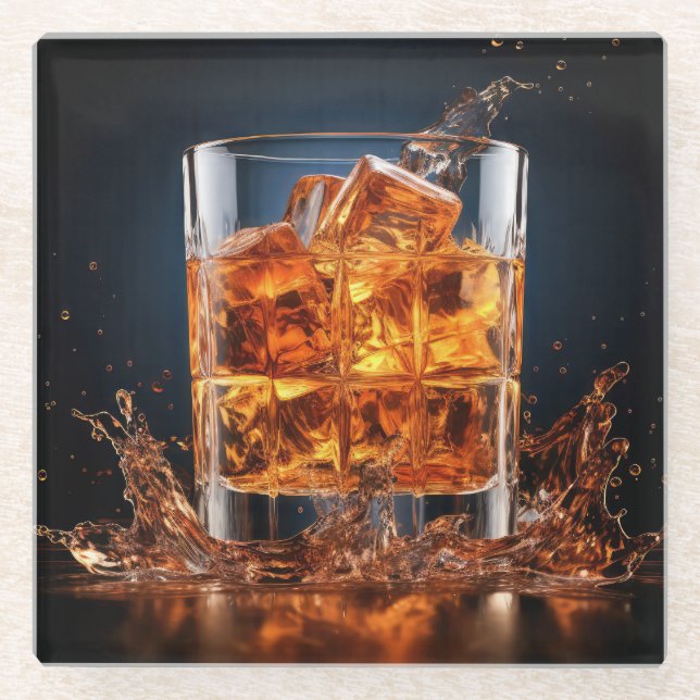 Dessous-de-verre En Verre Whiskey Sur Les Rochers (Devant)