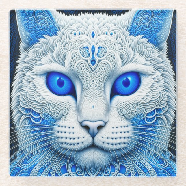 Dessous-de-verre En Verre White Mystical Cat Ethereal AI Art (Devant)