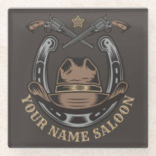 Dessous-de-verre En Verre Wild West Revolver Horseshoe Western Cowboy Saloon
