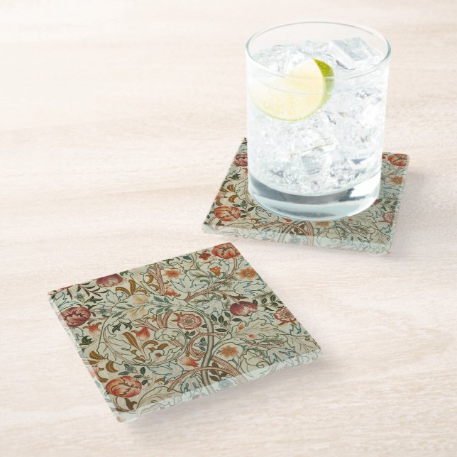 Dessous-de-verre En Verre William Morris Acanthus Broderie Motif Floral (Incliné)