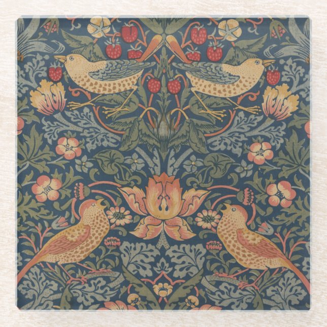 Dessous-de-verre En Verre William Morris Fraise Voleurs Oiseaux (Devant)