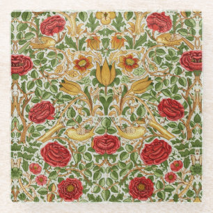 Dessous-de-verre En Verre William Morris Rose et oiseaux Chintz Red