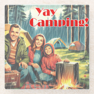 Dessous-de-verre En Verre Yay Camping Dans La Pluie