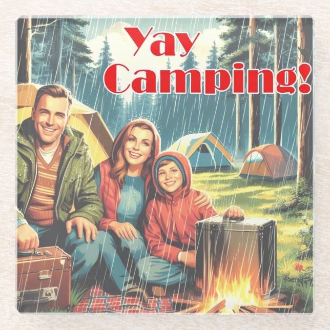 Dessous-de-verre En Verre Yay Camping Dans La Pluie (Devant)