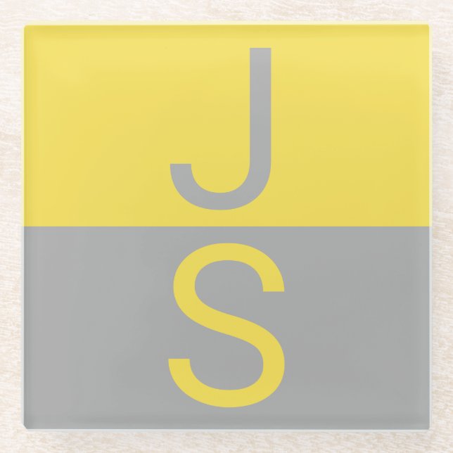 Dessous-de-verre En Verre Yellow & Grey Modern Initials monogram (Devant)