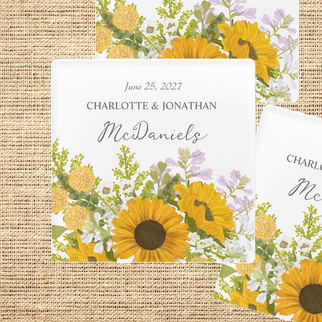 Dessous-de-verre En Verre Yellow Modern Sunflowers Bouquet Wedding  (Créateur téléchargé)